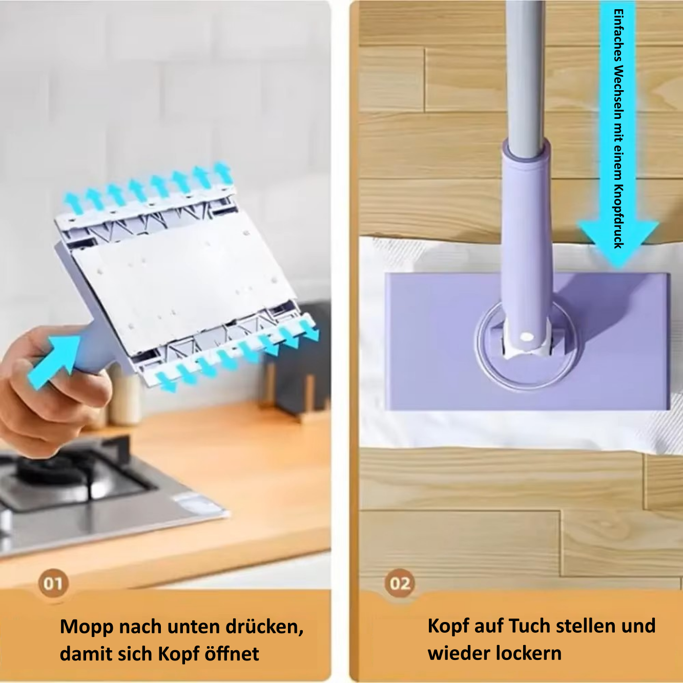 Wischmopp mit praktischer Mopphalterung Freihand
