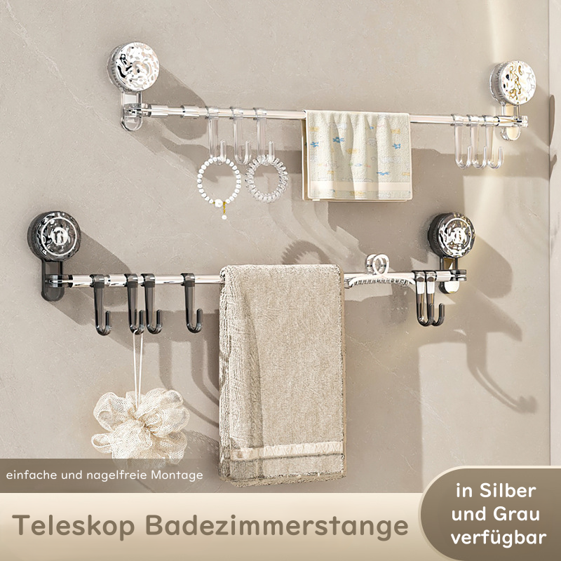 Teleskop-Badezimmerstange mit Haken ohne Schrauben
